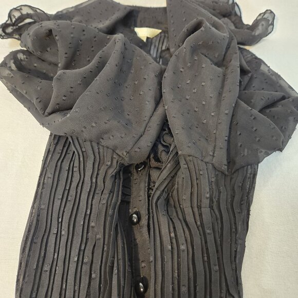 Vintage NEW YORK CITY D. Boho Y2K Black Sheer Pleated Ruffle Shirt Top Size M. - Picture 10 of 16